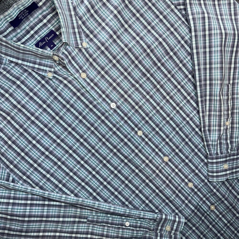 Alan Flusser Mens Long Sleeve Button Down Multicolor Plaid Shirt Size M Medium